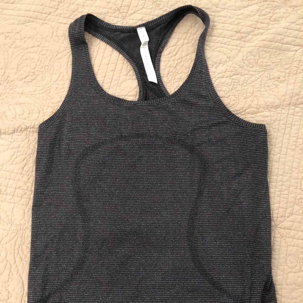 Shimmery black and metallic racer back tank top